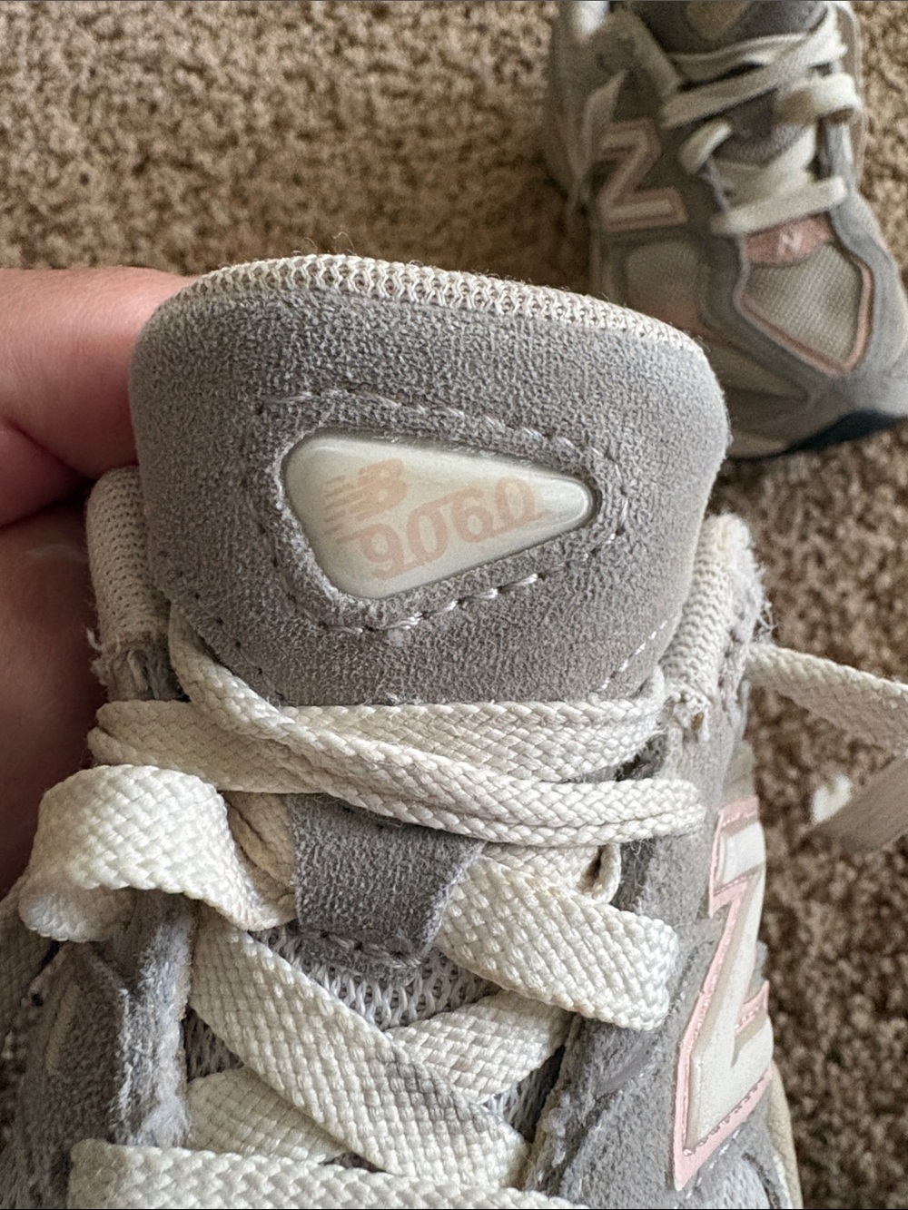 New Balance Kids Light Gray and Pale Pink Athletic Sneakers 9060 - Picture 5 of 5